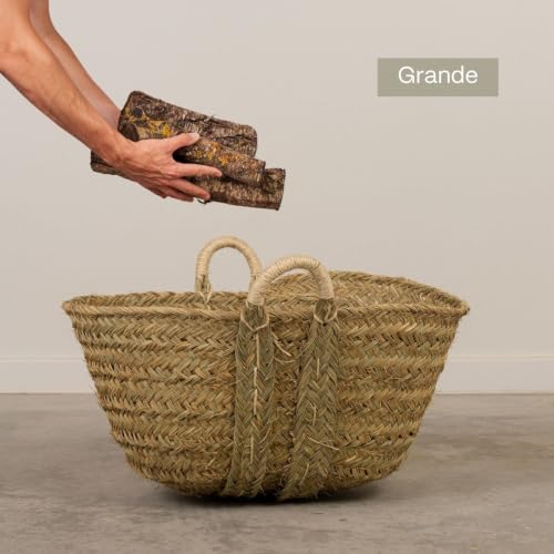 Miniatura 3 de Cestería Aparici - Leñero De Esparto Grande 60cm Con Asas De Pita Reforzadas. Cesto Artesanal Para Leña Y Almacenaje Decorativo. Fabricación Nacional. 60x45x35 Cm, Ref. 7110-2 .