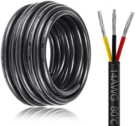 14 Gauge 3 Conductor Electrical Wire, 26.2ft Black PVC Case Stranded Low Voltage LED Cable,14AWG 3pin Tinned Copper Hookup Wire, Flexible Extension Power Cord for LED Strips Lamp Lighting Automotive