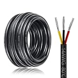 14 Gauge 3 Conductor Electrical Wire, 26.2ft Black PVC Case Stranded Low Voltage LED Cable,14AWG 3pi