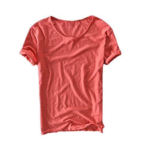 T-shirt coton et lin homme manches courtes col rond rouge taille m