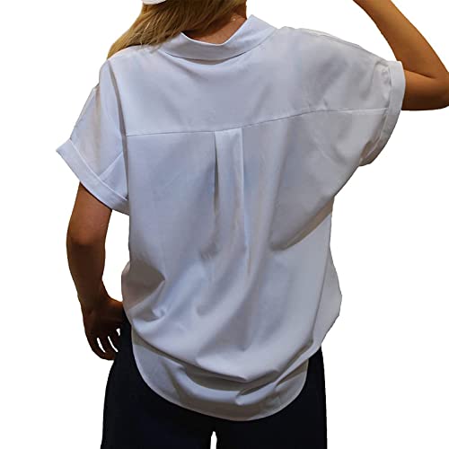 Blusa feminina com gola V, verão, outono, manga curta, 2023, com botões, blusa básica para mulheres,