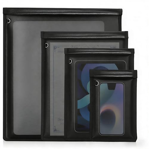 4 Pack Faraday Bags, Large Faraday Bag for Phones & Laptops & Tablets& Car Keys, Fireproof & Water Resistant Faraday Key Fob Protector for RFID