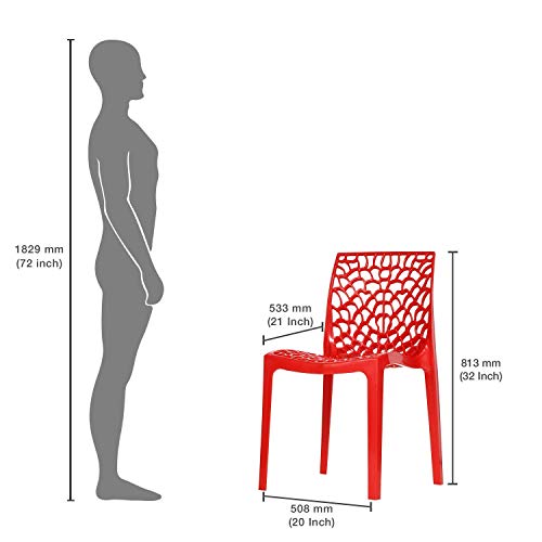 Image of Supreme Web Plastic Chair |Armless Chair for Dining Room Set, Home, Cafe & Outdoor Use |Weight Bearing Upto 220kgs (Color: Red; Set of 2)