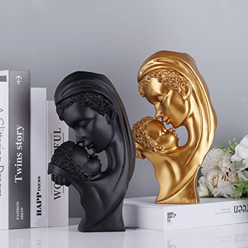 African Mother And Child Statue Art Sculpture Suitable For Living Room Decorations Bookshelf Desktop Decoration Mother Holding A Child Art, Full Of Love Expression For Mom(Black) #TOP6