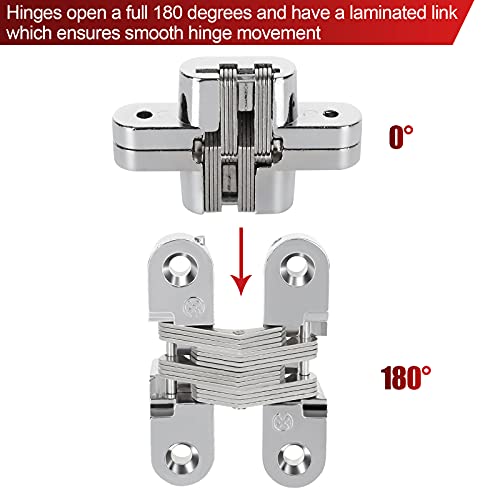 4 Pack Hidden Hinge Invisible Hinge For Cabinet Door, Zinc Alloy Hidden Door Hinge 180 Degree Swing Hinges For Wooden Box Front Door, 0.61'' Leaf Width, 2-3/8" Leaf Height #TOP3