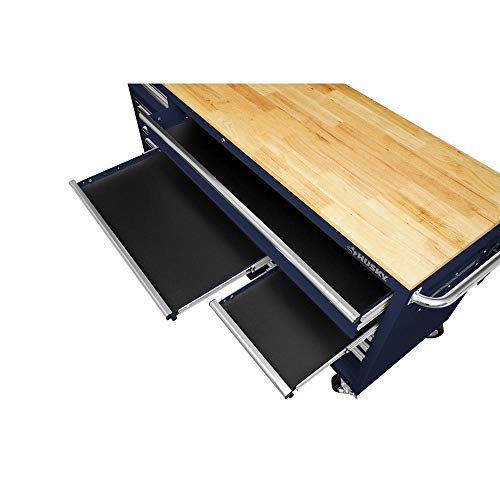 Husky 72 In. 18-Drawer Mobile Workbench With Solid Wood Top In Gloss Blue, Hotc7218B31M #TOP2