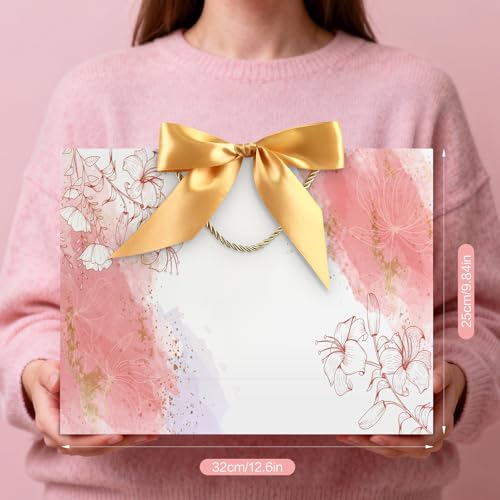 Image of JMANNI Pink Gift Bags with Handles, 13 inch Medium Gift Bags with Tissue Paper