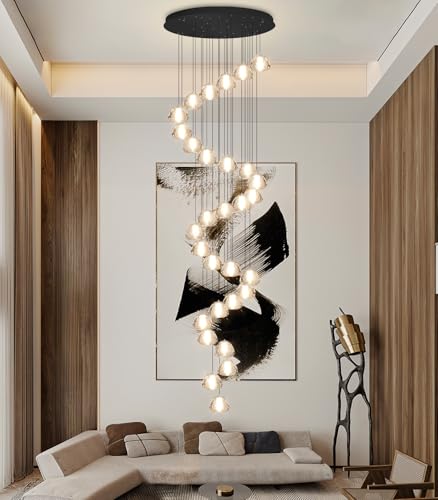 Image of 197'' Long Large Crystal Chandeliers 30-Lights LED Chandeliers for High Ceiling Handing Light Fixture for Entrance Hallway Foyer Staircase