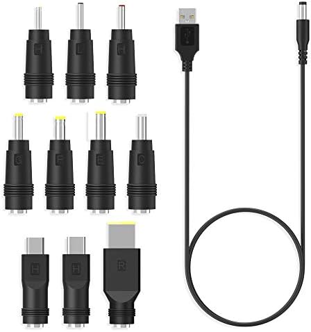 aceyoon DC Power Cable 3A with 10 Tips DC Charger Plug Universal 5.5 x 2.1mm DC USB Cable 1m DC Barrel Jack Connectors for DC Power Supply Compatible for Acer, Laptops, Router, Keyboard etc