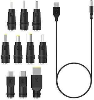 aceyoon DC Power Cable 3A with 10 Tips DC Charger Plug Universal 5.5 x 2.1mm DC USB Cable 1m DC Barrel Jack Connectors for DC Power Supply Compatible for Acer, Laptops, Router, Keyboard etc