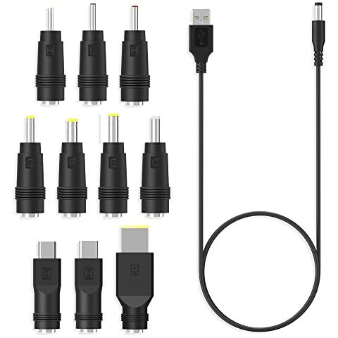 aceyoon DC Power Cable 3A with 10 Tips DC Charger Plug Universal 5.5 x 2.1mm DC USB Cable 1m DC Barrel Jack Connectors for DC Power Supply Compatible for Acer, Laptops, Router, Keyboard etc Cover