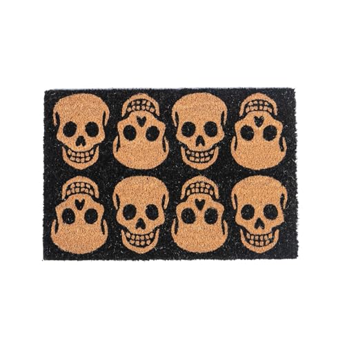 Nicola Spring Halloween Coir Door Mat 60 x 40cm Skulls Design - Decorative Indoor Front Door Rug, Natural Coir Entry Dirt Trapper with Non Slip PVC Backing, Outdoor Boot Scraper Doormat
