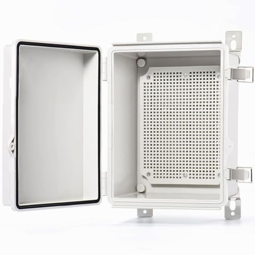QILIPSU Hinged Cover Stainless Steel Latch 220x170x110mm Junction Box with Mounting Plate, Universal IP67 Project Box Waterproof DIY Electrical Enclosure, ABS Plastic Grey (8.6"x6.7"x4.3" SSL)