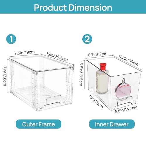Vtopmart 4 Pack Large Stackable Storage Drawers,Easily Assemble Acrylic Bathroom Closet Undersink Organizers and Storage,Plastic Bins for Kitchen Cabinets,Pantry,Makeup,Medicine Organization by Vtopmart - Image 2