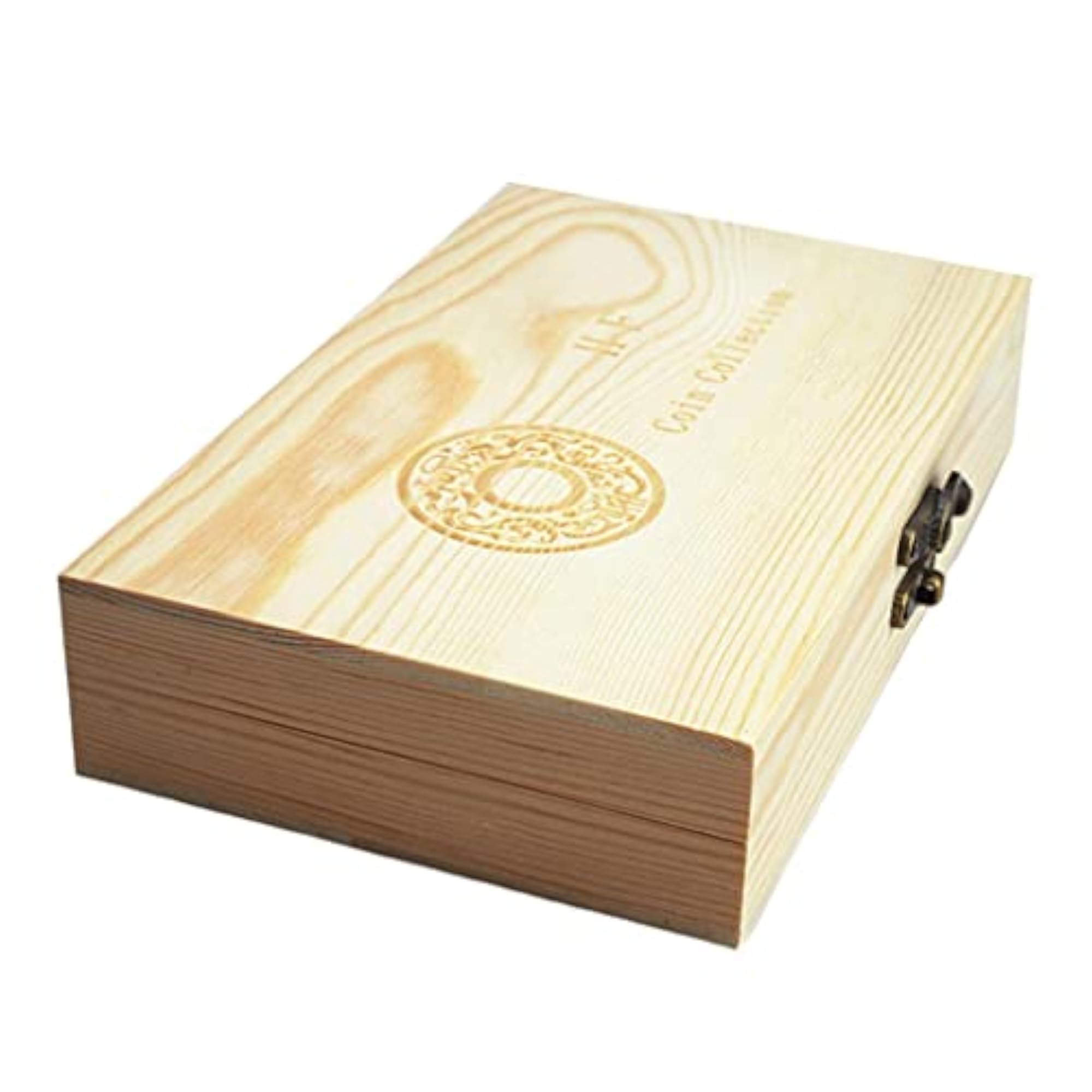 Round Coin Wooden Storage Box Container Display Case, 12x