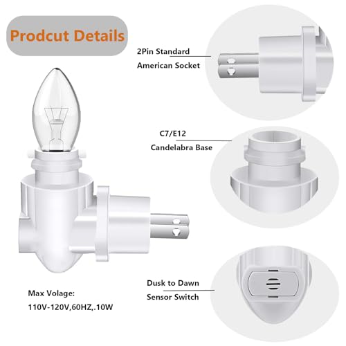 Image of Auto On Sensor Plug in Night Light Module,Wall Light Plug with Light Sensitive On /Off Switch,Rotating E12 Base Night Light Socket for Making Your Own DIY Decorative Night Lights