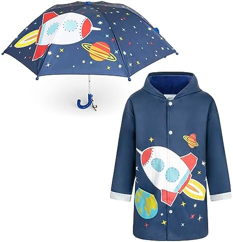addie & tate girls Kids Umbrella and Raincoat Set for Boys Ages 3-7 Raincoat for boys (pack of 2)