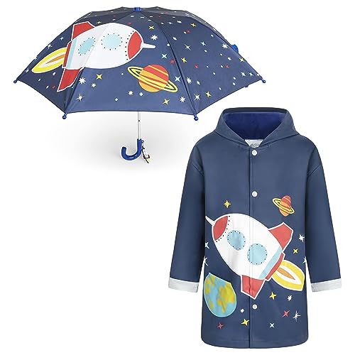 addie & tate Kids Umbrella for Girls and Boys & Rain Coats Set -Toddler Umbrellas Kids Raincoat Boys Girls Jacket