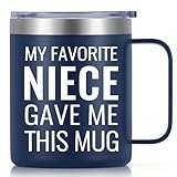 GINGPROUS Uncle Gift Aunt Gift from Niece, My Favorite Niece Gave Me This Mug Funny Birthday Christmas Gifts for Uncle Aunt Insulated Coffee Mug, 12 Oz Stainless Steel Coffee Mug with Lid, Dark Blue