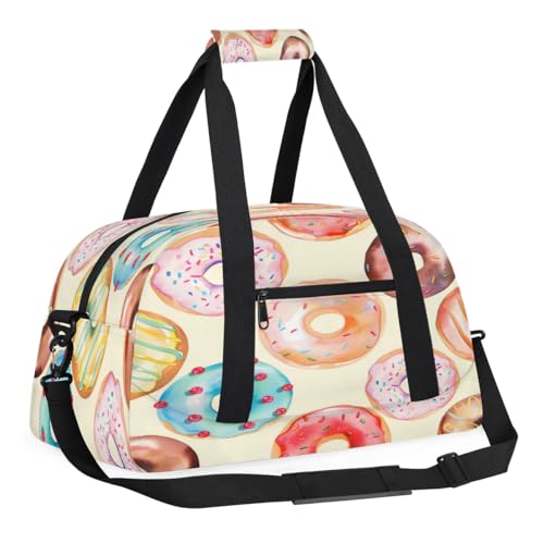 Cute Donuts Kids Duffle Bags for Boys Girls, Colorful Donuts Sport Gym Bag Waterproof Travel Overnight Weekender Bag Teen Dance Gymnastics Sleepover Bag3
