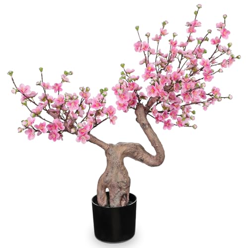 Arborus 2.5ft Cherry Blossom Artificial Flowers in Black Pot Artificial Bonsai Indoor Plant Tall Fake Pink Plum Blossom Faux Floral Plant for Home Table Office Bedroom Farmhouse Decoration