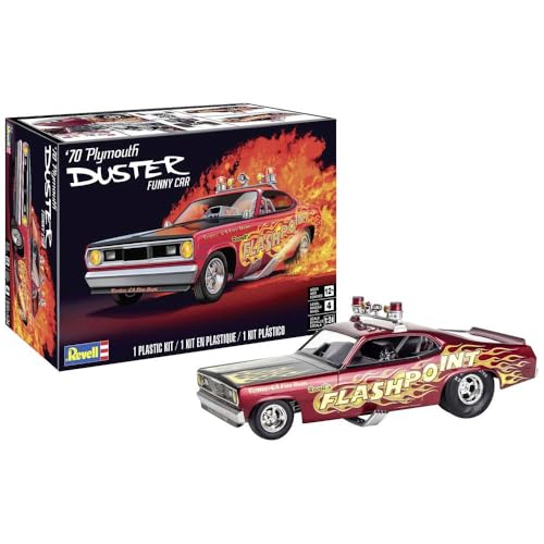 Revell 14528 '70 Plymouth Duster Funny Car 1:24 Scale 100-Piece Skill Level 4 Model Car Building Kit, Clear,White