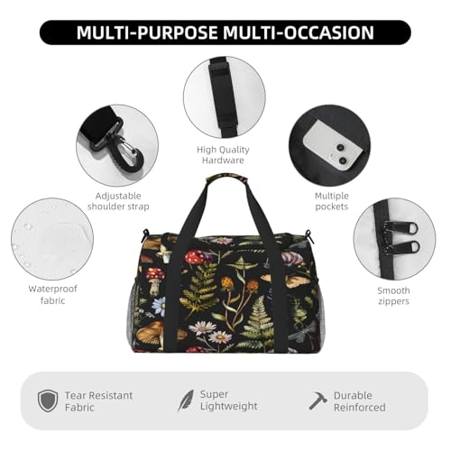 Duffle Bag Forest Mushroom Snails Leaves Travel Duffel Bags for Men Women with Adjustable Strap Carry on Gym Bag Overnight Weekender Bag4
