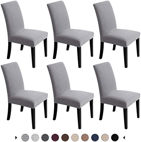 Chair Covers for Dining Room - Stretch Chair Slipcovers for Decorative Seat Protector Armless Removable Washable Elastic Dinner Universal Spandex Solid Chair Slip Covers Set… Grey