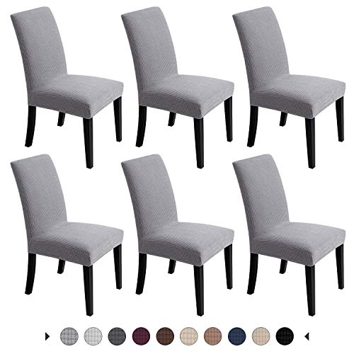 Chair Covers for Dining Room – Stretch Chair Slipcovers for Decorative Seat Protector Armless Removable Washable Elastic Dinner Universal Spandex Solid Chair Slip Covers Set… Grey