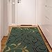 Ottomanson Ottohome Contemporary Leaves Design Modern Area Rug with Non-SkidRubber Backing, Sage Green/Aqua Blue, 3'3" L x 5'0" W