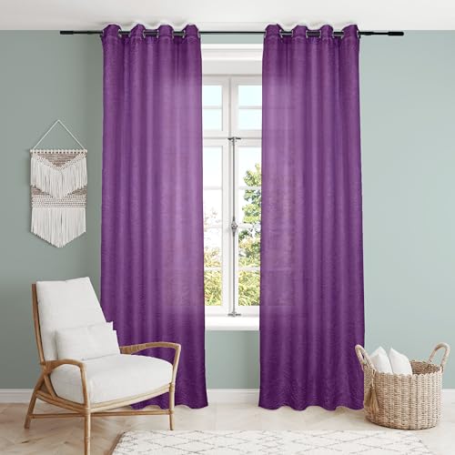 Dalina Textil - Cortina Translucido Liso para Ventana - Cortina con Ojales Poliéster Color Sólido para Salón Dormitorio 1 Pieza 140x260cm, Color Morado.