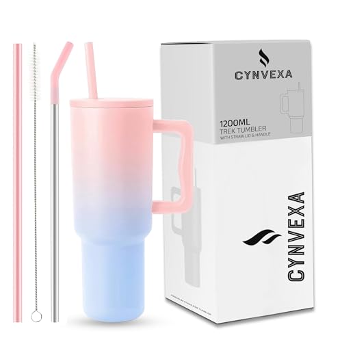 Tumbler with lid and Straw 1200ML Cup Stainless Steel Vacuum Insulated Tumbler for Water, Iced Tea or Coffee 1.2L Office Gym Travelling (40 - Oz - Pink Blue)