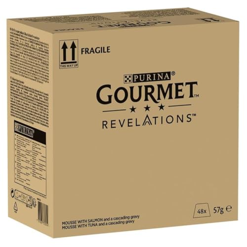 Gourmet Revelations Mousse, Katzenfutter nass in Sauce, Lachs & Thunfisch, 48er Pack (48 x 57g)