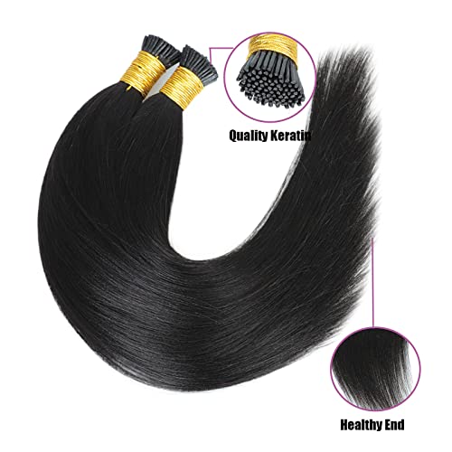I Tip Hair Extensions Human Hair Yaki Straight Micro Link Hair Extensions Brazilian Virgin Hair I Tip Human Hair Extensions For Black Women Bead Hair Extensions 100 Strands 90G 18Inch #TOP4