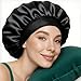 Black Satin Bonnet for Women 5 Pack – 30cm Adjustable Sleep Cap for Curly Hair, No-Slip Breathable Hair Bonnet with Elastic Band, Soft Head Wrap for Sleeping, Shower, Skincare