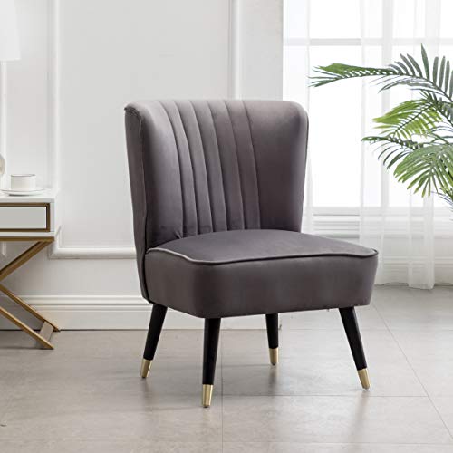 Elon Contemporary Velvet Upholstered Accent Chair, Gray by Roundhill Furniture - Used condition - US$64.19