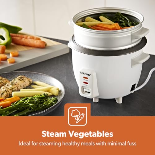 GEEPAS Rice Cooker with Steamer | Keep Warm Function | Automatic Cooking Non-Stick Inner Pot | Make Rice & Steam Healthy Vegetables | Includes Measuring Cup, Spatula & Tempered Lid (0.6L- 300W) - Image 6