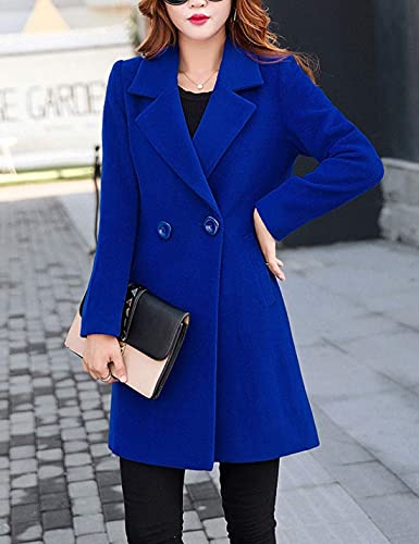 Omoone Women's Long Sleeve Slim Fit Warm Winter Wool Blend Pea Coat Overcoat(1056-Royal Blue-Xl) #TOP5