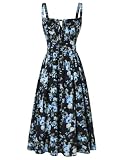 SCARLET DARKNESS Sommerkleid Damen Spaghetti Lange Boho Kleid Vintage Milkmaid Country Kleid Schwarze Blaue Rosen L