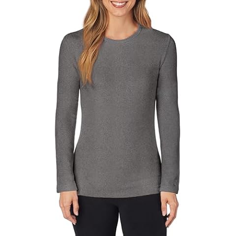 Cuddl Duds Women's Fleecewear with Stretch Long Sleeve Crew Neck – Heavyweight, Ultra-Warm Base Layer & Lounge Top, Charcoal Grey, Medium Cover