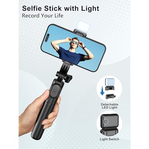 Image of 3-in-1 Bluetooth Selfie Stick Tripod with Rechargeable LED Light & Wireless Remote, Extendable Phone Stand with Dual Brightness for Makeup, Photoshoots & Vlogging,for iPhone & Android