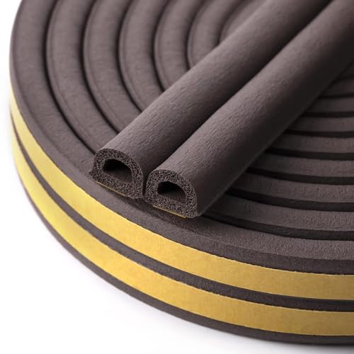 Image of ANOXA Door Seal D-Type Strip Weather Stripping Self Adhesive Foam for Doors and Windows, Soundproofing Weatherstrip Gap Collision Avoidance (Brown)