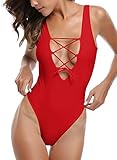 SHEKINI Women One Piece Swimsuits Monokini Lace-up V Neck U Back High Cut Bathing Suits (Medium/(US...
