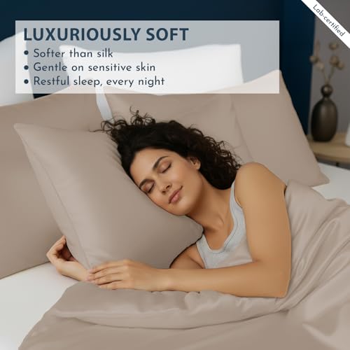 Linenwalas Duvet Cover Set King Size - Viscose Derived from Bamboo Soft, Breathable, Light Weight, Cooling Comforter Cover with Zipper Closure and Corner Ties (King, Taupe) by Linenwalas - Image 6
