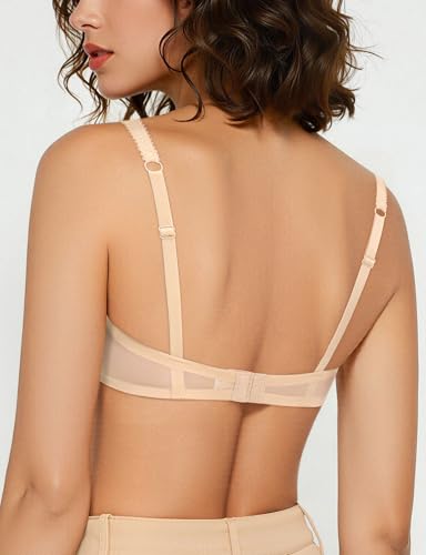 Image of Upushall Mesh Unlined Bras for Women Plunge Demi Lace Sexy Underwire Bra