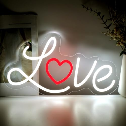Image of Valentines Day Love Neon Sign, Dimmable LED Valentines' Day Neon Light for Wall, Wedding Anniversary Birthday Gift for Bedroom Party Decor, 15.7 inchx8.7 inch