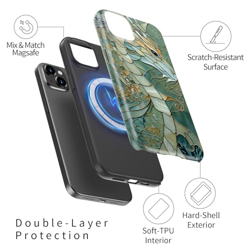 Image of Goodon for iPhone 15 Plus Case Cute - Wireless Charging Compatible - Dual-Layer Hard Shell + Silicone Cover - Protective Phone Case with Trendy Designs for Women - an Abstract Dragon