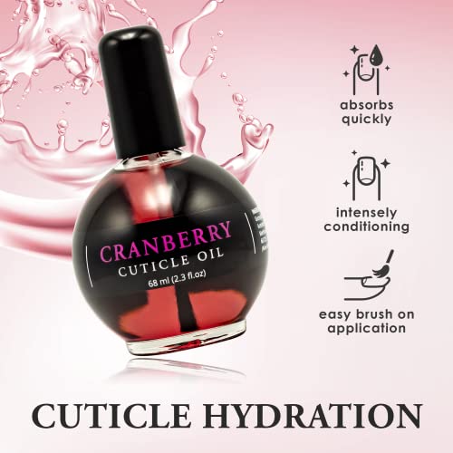 Ellie Chase Moisturizing Cuticle & Nail Care Oil 2.3 Fl Oz - Cranberry Scented – Infused With Jojoba Oil, Aloe, Vitamin E – Nail & Cuticle Hydration, Repair, Moisturizer, Strengthener, Growth #TOP3