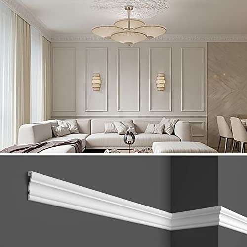 Cornici decorative boiserie per parete, da 2 metri, in duropolimero bianco rigido (meglio del polistirolo e gesso), per bordi e riquadri a muro - HCR524