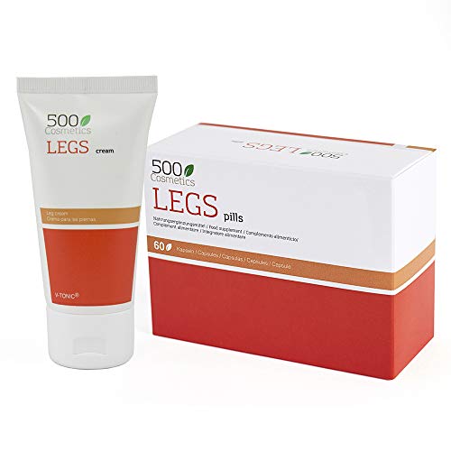 Packs 500Cosmetics Legs: Pastilhas creme naturais para prevenir e aliviar as variedades - Melhora a circulação sanguínea e reduz o inchaço